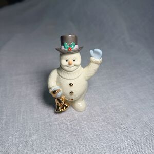 Lenox Ivory Porcelain Snowman Figurine Top Hat Blue Mittens Gold Accent 4”